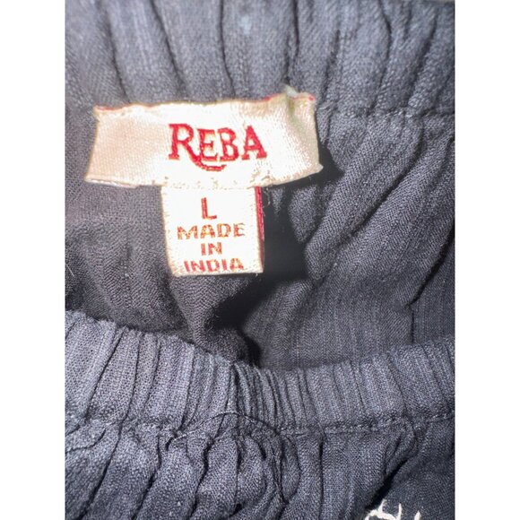 Reba Off-Shoulder Peasant Top Embroidery Black Boho Cottage Size L 100% Cotton - Picture 4 of 8